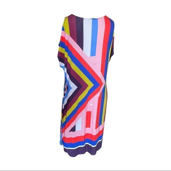 Louis Feraud Shift Dress Multicolor Abstract Flutter Short Sleeve Sheath Women 6 - Picture 2 of 8